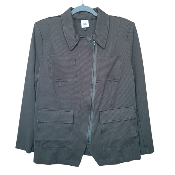 CAbi Jackets & Blazers - Cabi Large Olive Green Military Academy Utility Blazer Jacket Asymmetrical Zip
